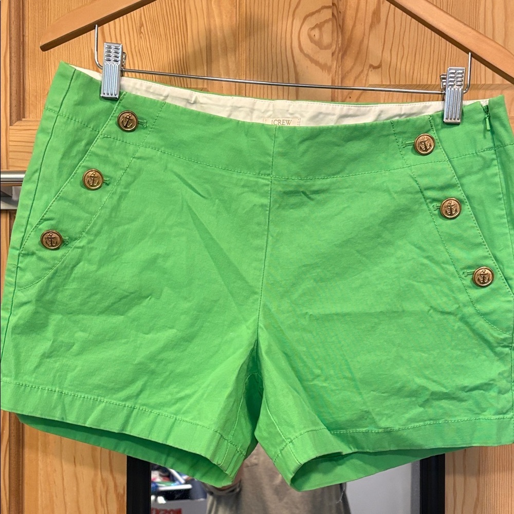 J. Crew Green Sailor Button Cotton Shorts